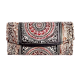 indian hand tooled genuine leather shantiniketan clutch bag purse for girls and women code 1107