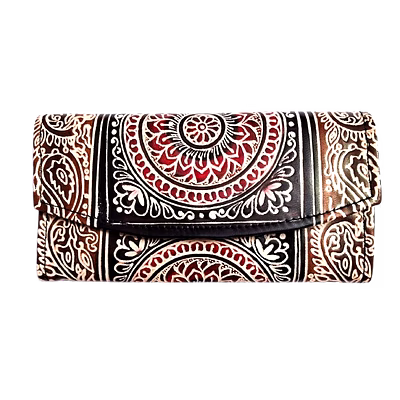 indian hand tooled genuine leather shantiniketan clutch bag purse for girls and women code 1107