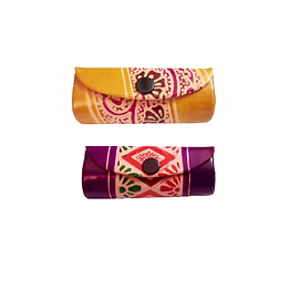indian handcrafted pure leather designer lipstick cases with mirror set of 2 code 1065