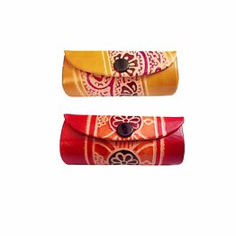 indian handcrafted pure leather designer lipstick cases with mirror set of 2 code 1064