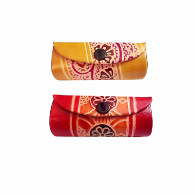 indian handcrafted pure leather designer lipstick cases with mirror set of 2 code 1064