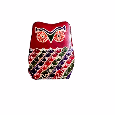 pure leather piggy bank owl design shantiniketan art code 1055