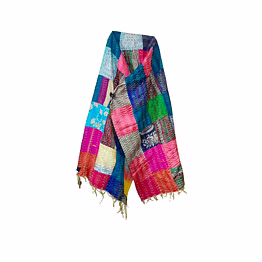 pure silk multi color kantha stitch hand embroidery work patchwork dupatta stole shawl for girls and women code 1061