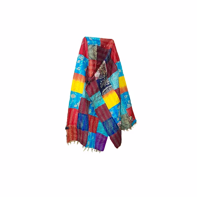 pure silk multi color kantha stitch hand embroidery work patchwork dupatta stole shawl for girls and women code 1062
