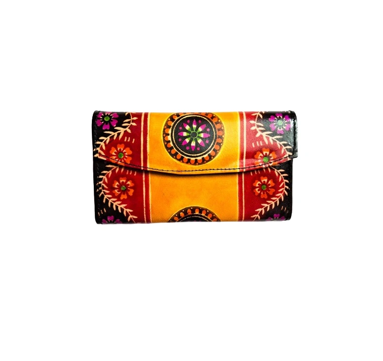 Indian Hand Tooled Genuine Leather Shantiniketan Clutch Bag Purse for Girls and Women-11731696