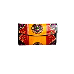 Indian Hand Tooled Genuine Leather Shantiniketan Clutch Bag Purse for Girls and Women