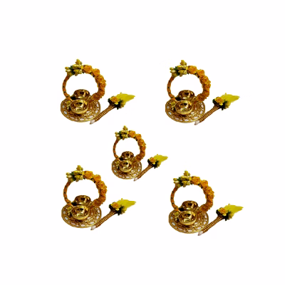 haldi kumkum plate with tilak stick – set of 5 code 1053