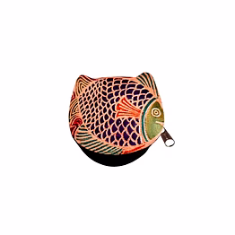 colorful fish design genuine shantiniketan leather small coin purse code 1054