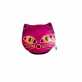 colorful cat design genuine shantiniketan leather small coin purse code 1074