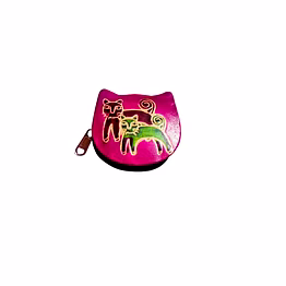 colorful cat and kitten design genuine shantiniketan leather small coin purse code 1049