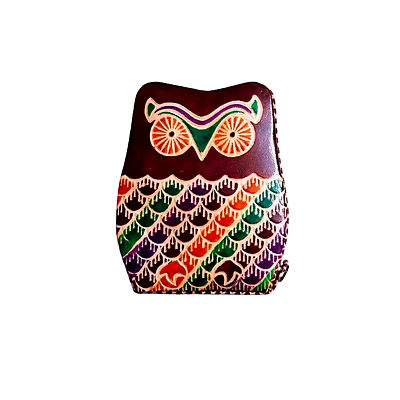 pure leather piggy bank owl design shantiniketan art code 1047