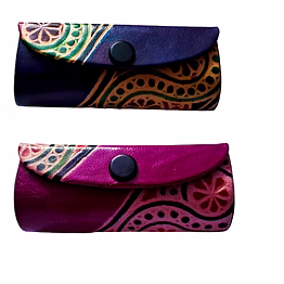 indian handcrafted pure leather designer lipstick cases with mirror set of 2 code 1063