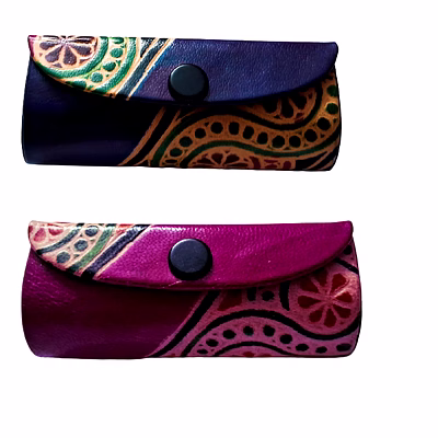 indian handcrafted pure leather designer lipstick cases with mirror set of 2 code 1063