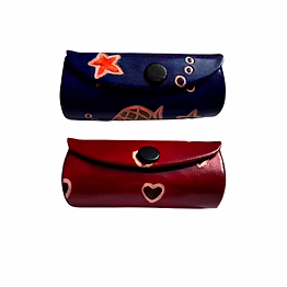 indian handcrafted pure leather designer lipstick cases with mirror set of 2 code 1139