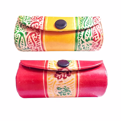 indian handcrafted pure leather designer lipstick cases with mirror set of 2 code 1144