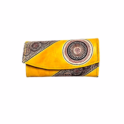 indian hand tooled genuine leather shantiniketan clutch bag purse for girls and women code 1125