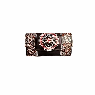 indian hand tooled genuine leather shantiniketan clutch bag purse for girls and women code 1109