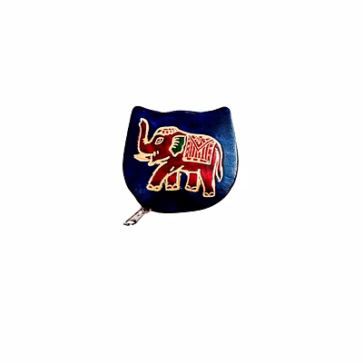 colorful elephant design genuine shantiniketan leather small coin purse code 1033