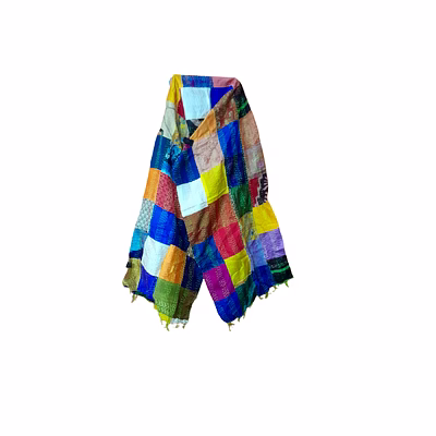 pure silk multi color kantha stitch hand embroidery work patchwork dupatta stole for girls and women code 1168