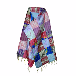 pure silk multi color kantha stitch hand embroidery work patchwork dupatta stole shawl for girls and women code 1170