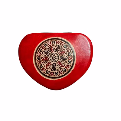 pure leather handcrafted handmade heart shaped shantiniketan jewelry box code 1160