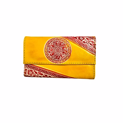 indian hand tooled genuine leather shantiniketan clutch bag purse for girls and women code 1138