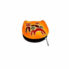 colorful cat and kitten design genuine shantiniketan leather small coin purse code 1028