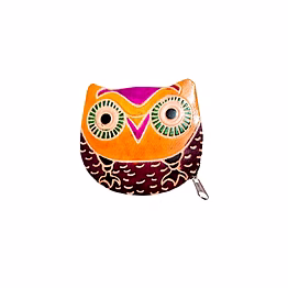 colorful owl design genuine shantiniketan leather small coin purse code 1070