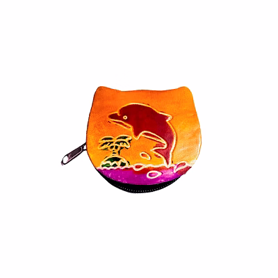 colorful dolphin design genuine shantiniketan leather small coin purse code 1019