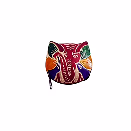colorful elephant face design genuine shantiniketan leather small coin purse code 1017