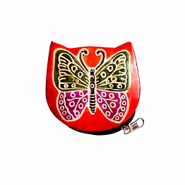 colorful butterfly design genuine shantiniketan leather small coin purse code 1009
