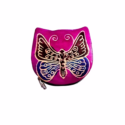 colorful butterfly design genuine shantiniketan leather small coin purse code 1008