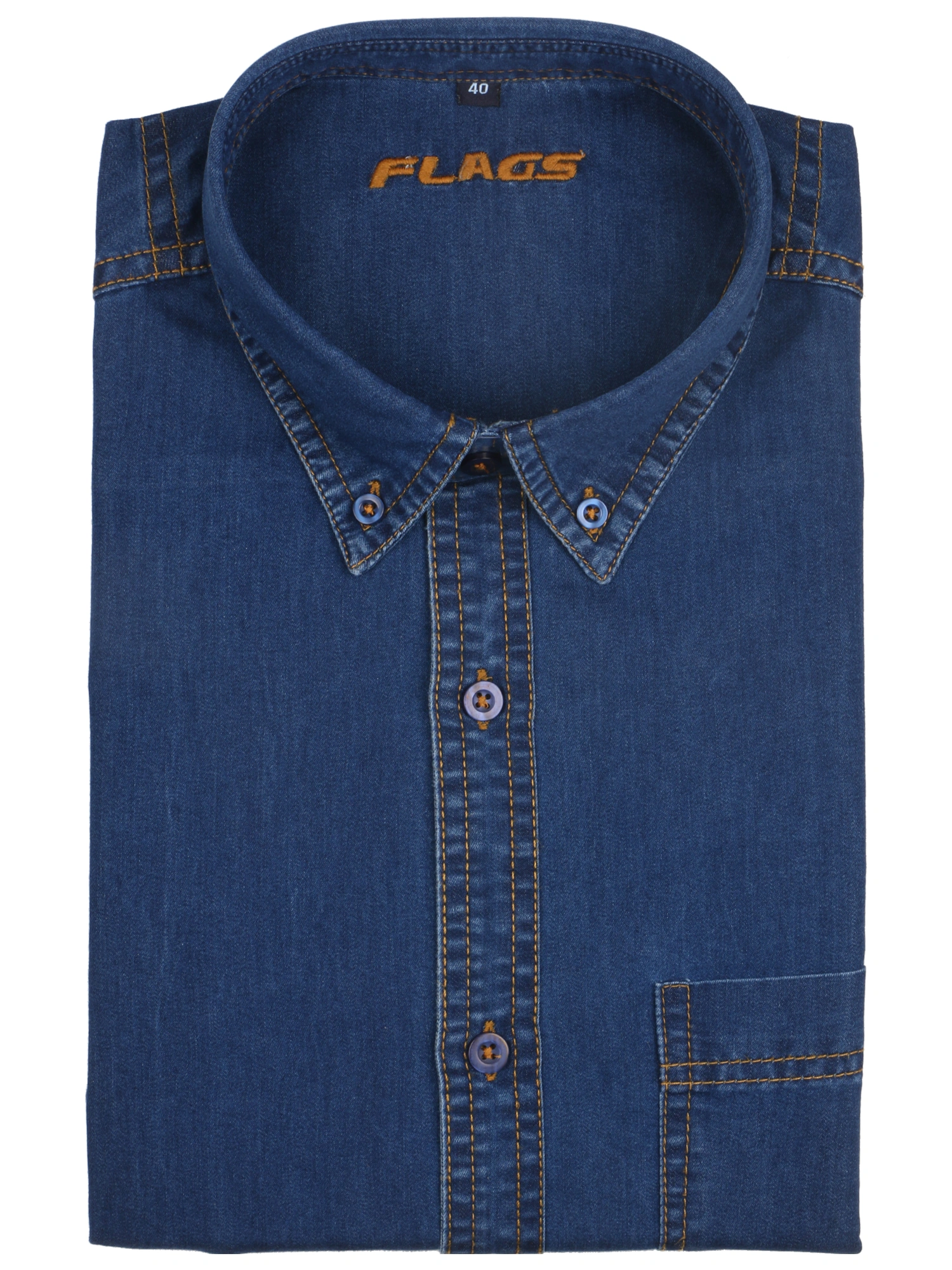 FLAGS Men's Casual Denim Shirt (DnmShrt)-46-Dark Blue-5