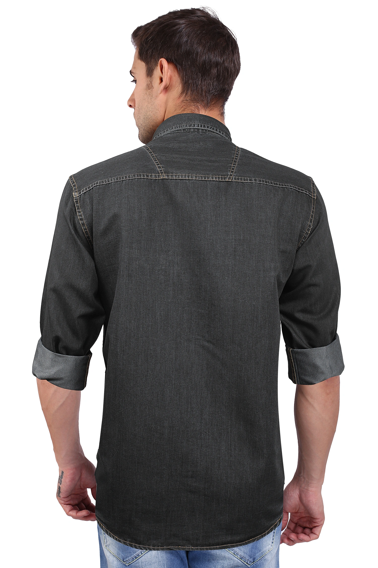 FLAGS Men's Casual Denim Shirt (DnmShrt)-40-Black-1