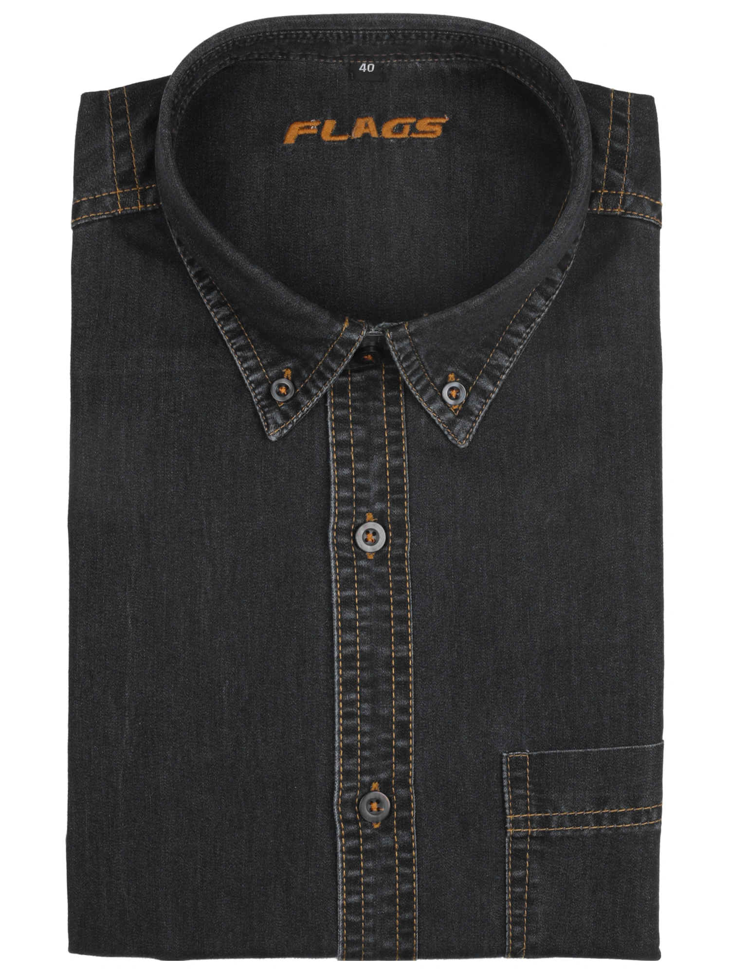 FLAGS Men's Casual Denim Shirt (DnmShrt)-42-Black-5