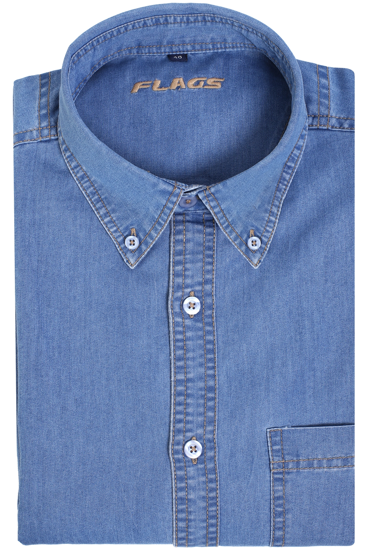 FLAGS Men's Casual Denim Shirt (DnmShrt)-40-Light Blue-5