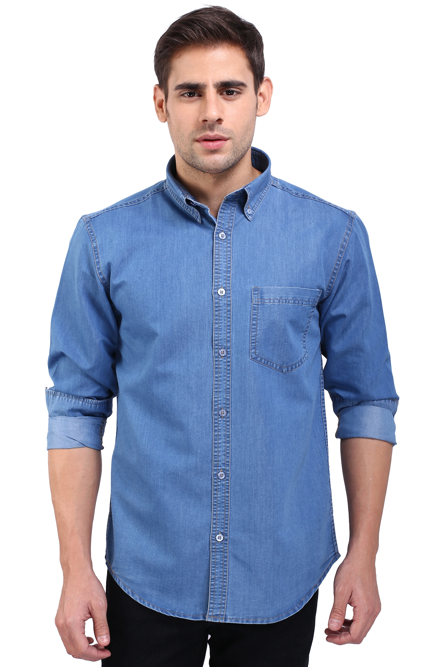 FLAGS Men's Casual Denim Shirt (DnmShrt)-Dnm_Shrt_254103-LB-44