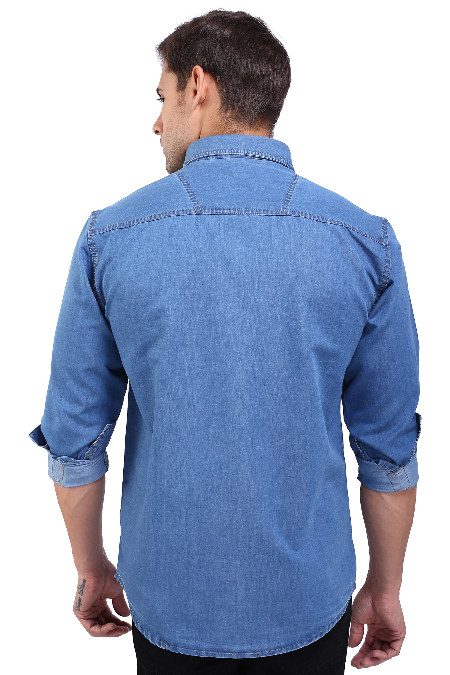 FLAGS Men's Casual Denim Shirt (DnmShrt)-44-Light Blue-1