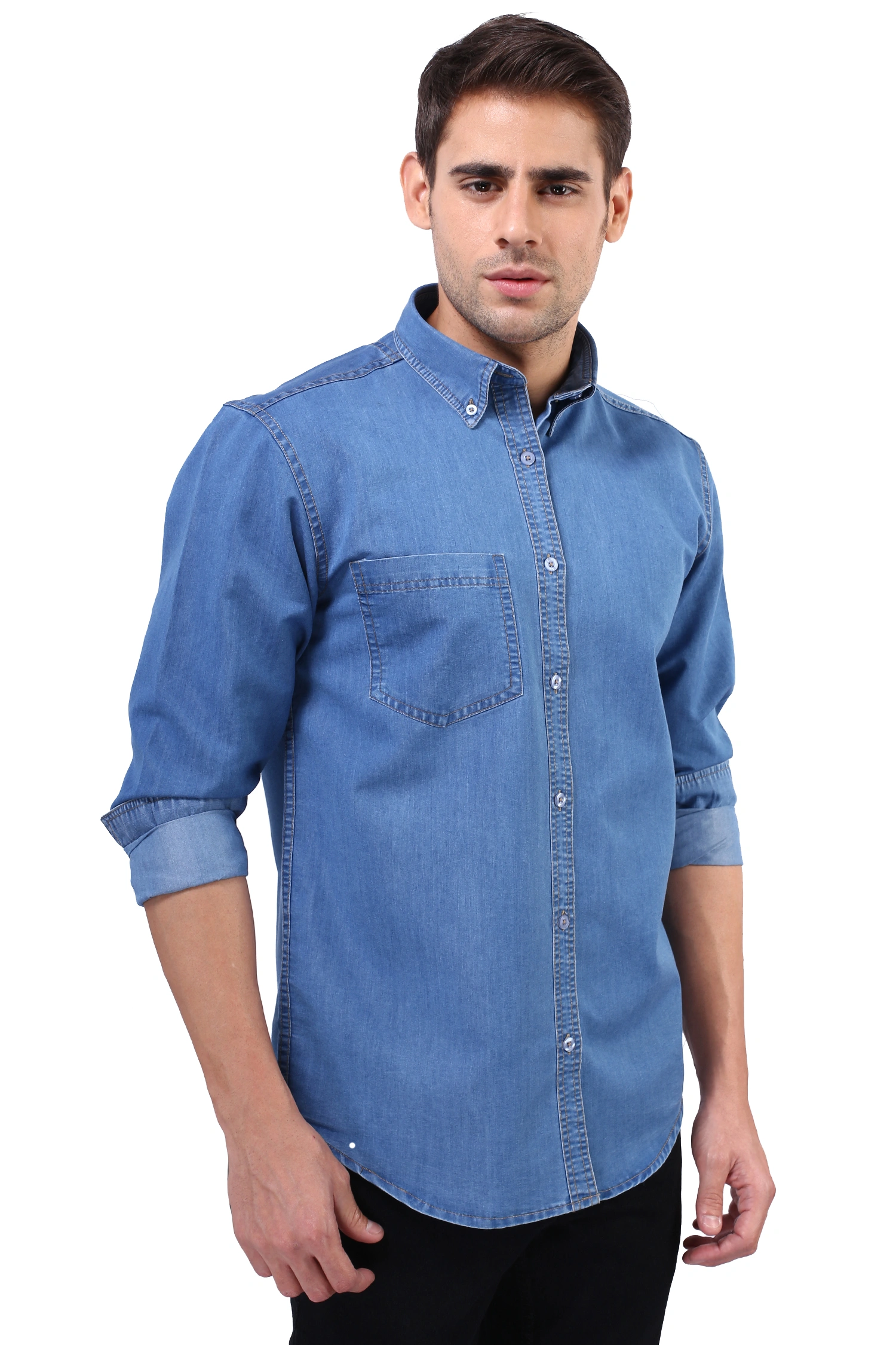 FLAGS Men's Casual Denim Shirt (DnmShrt)-46-Light Blue-3