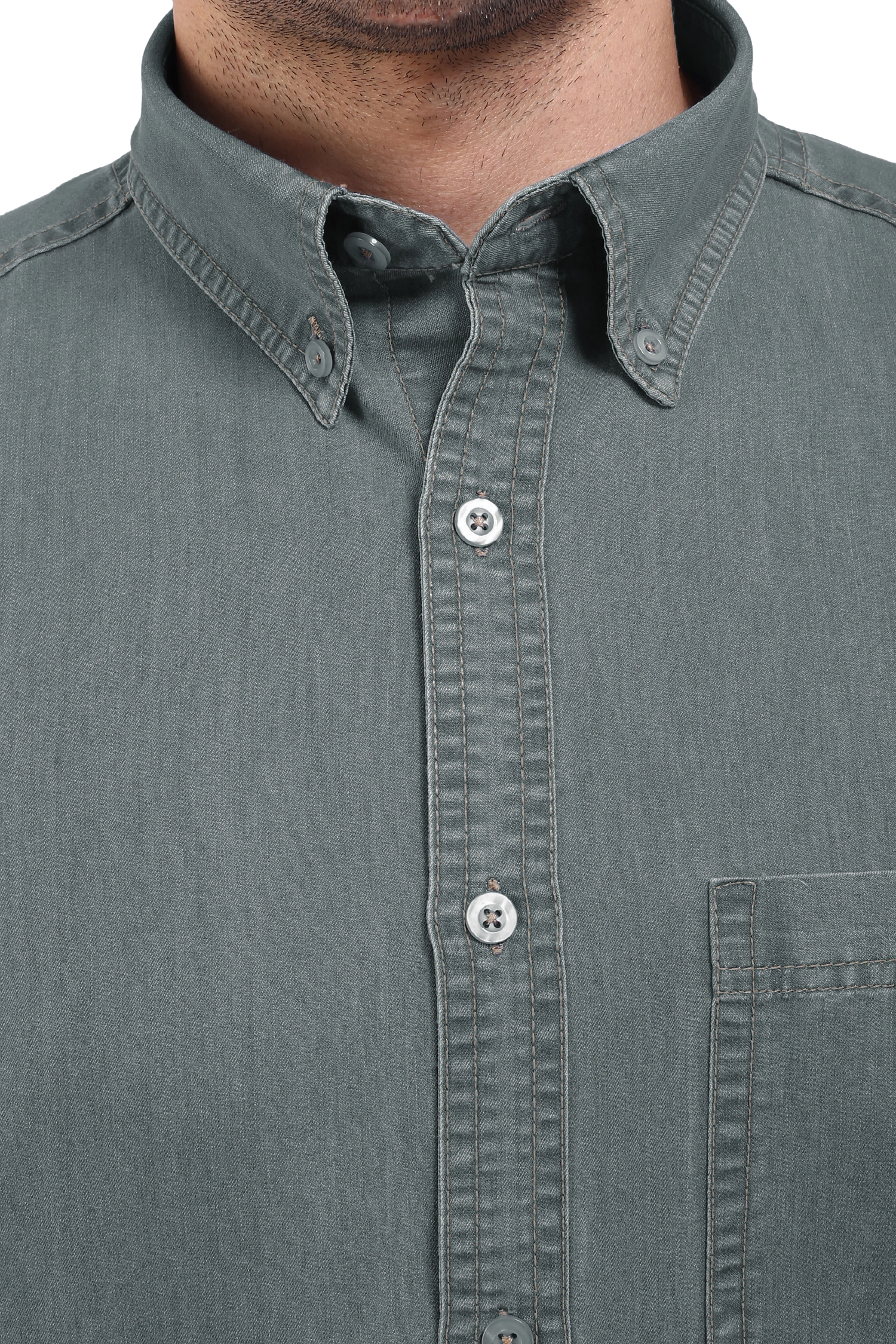 FLAGS Men's Casual Denim Shirt (DnmShrt)-46-Steel Gray-4