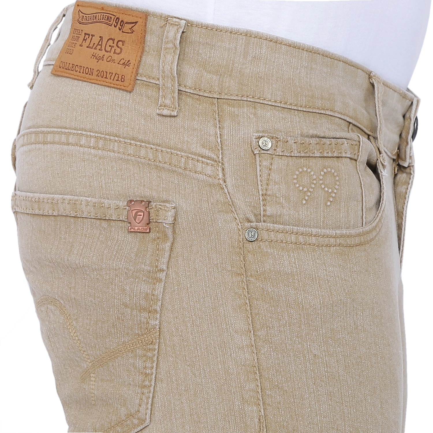 FLAGS Men's Slim Fit Jeans (Raml122) - Premium Stretch Denim-30-Beige-3