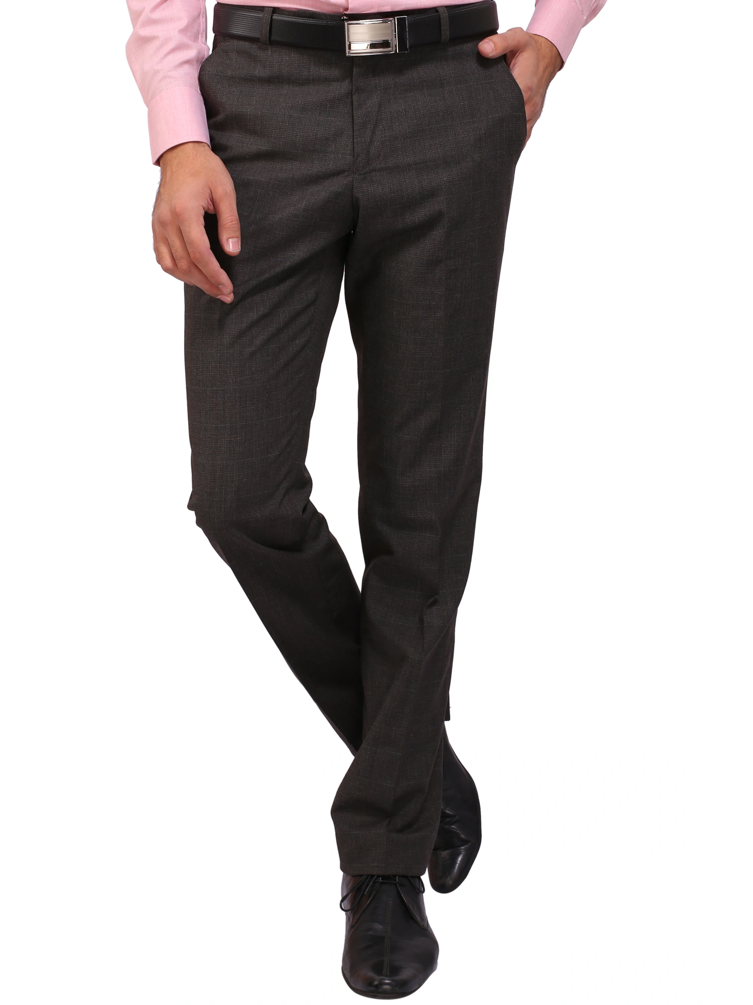 FLAGS Men's Regular Fit Formal Trouser PV Stretch in Checks | Polyester Viscose Blend-Trouser_015_Black_CKS_STR-30