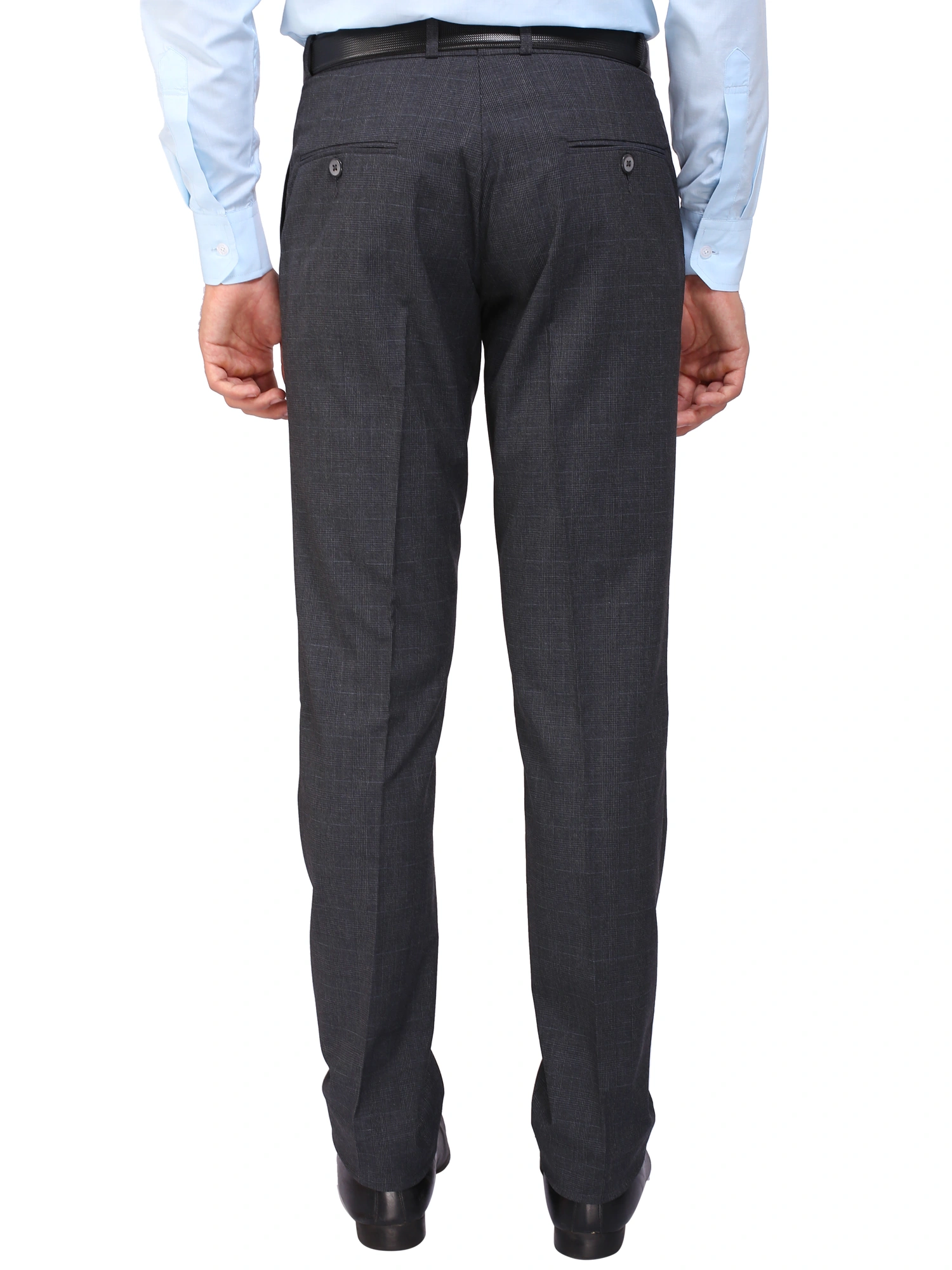 FLAGS Men's Regular Fit Formal Trouser PV Stretch in Checks | Polyester Viscose Blend-36-Navy-1