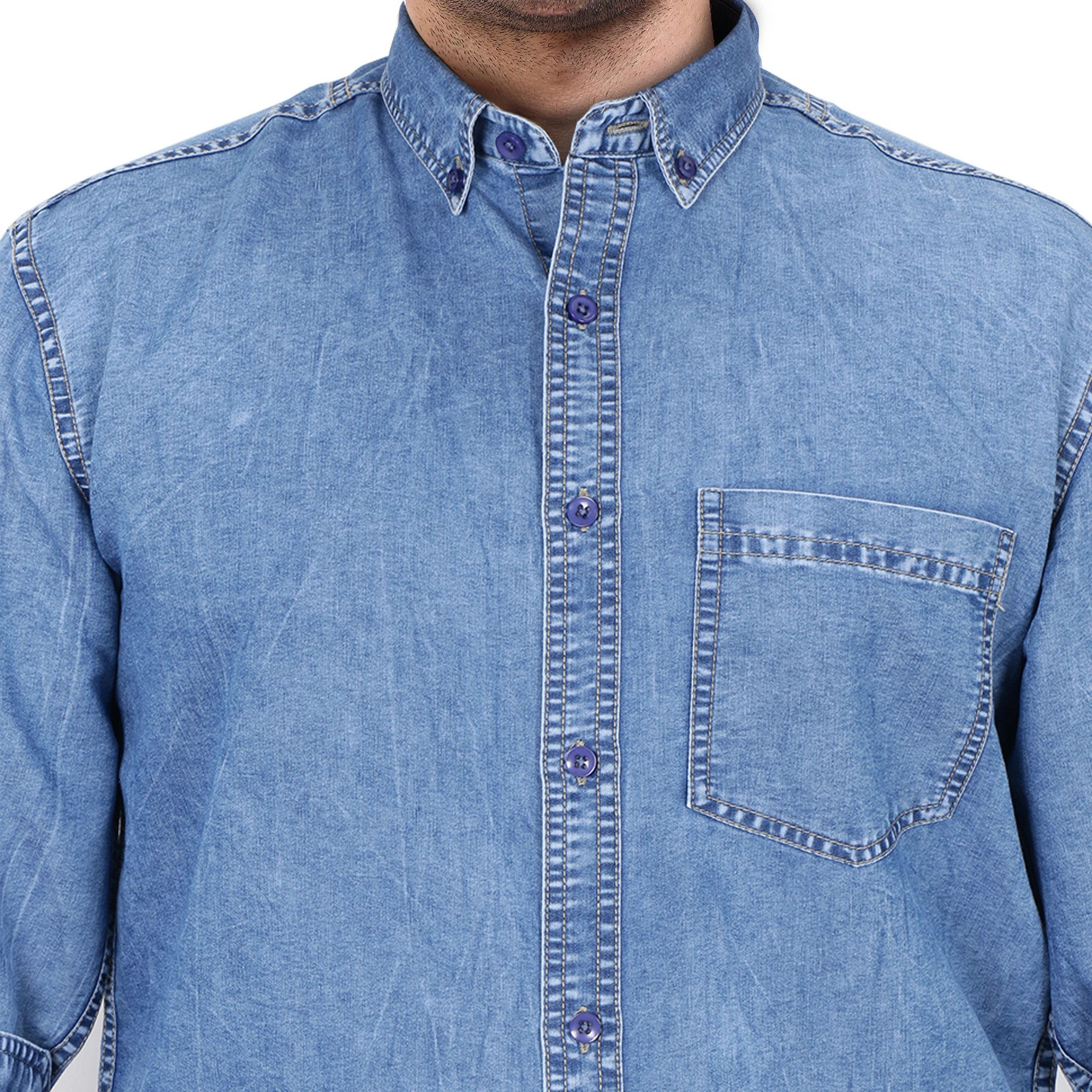 FLAGS Men's Casual Denim Shirt (DnmShrt)-38-Cloud Medium Blue-4