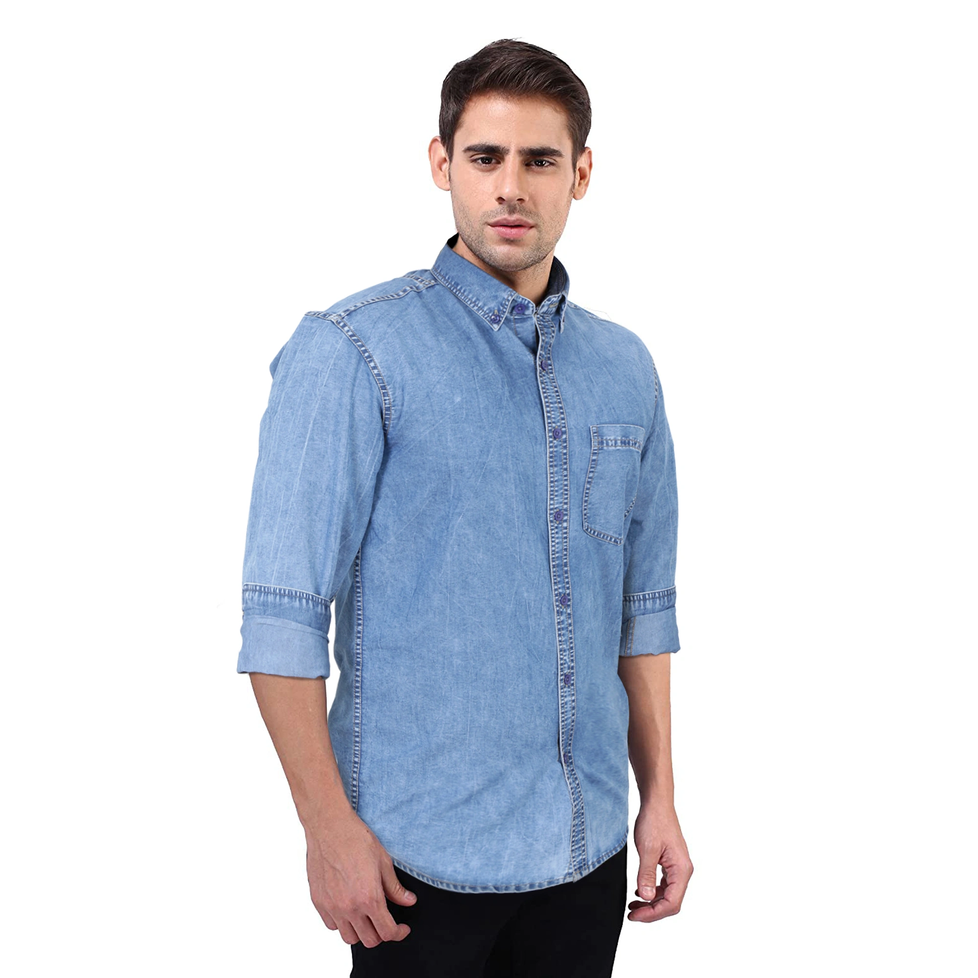 FLAGS Men's Casual Denim Shirt (DnmShrt)-42-Cloud Medium Blue-2