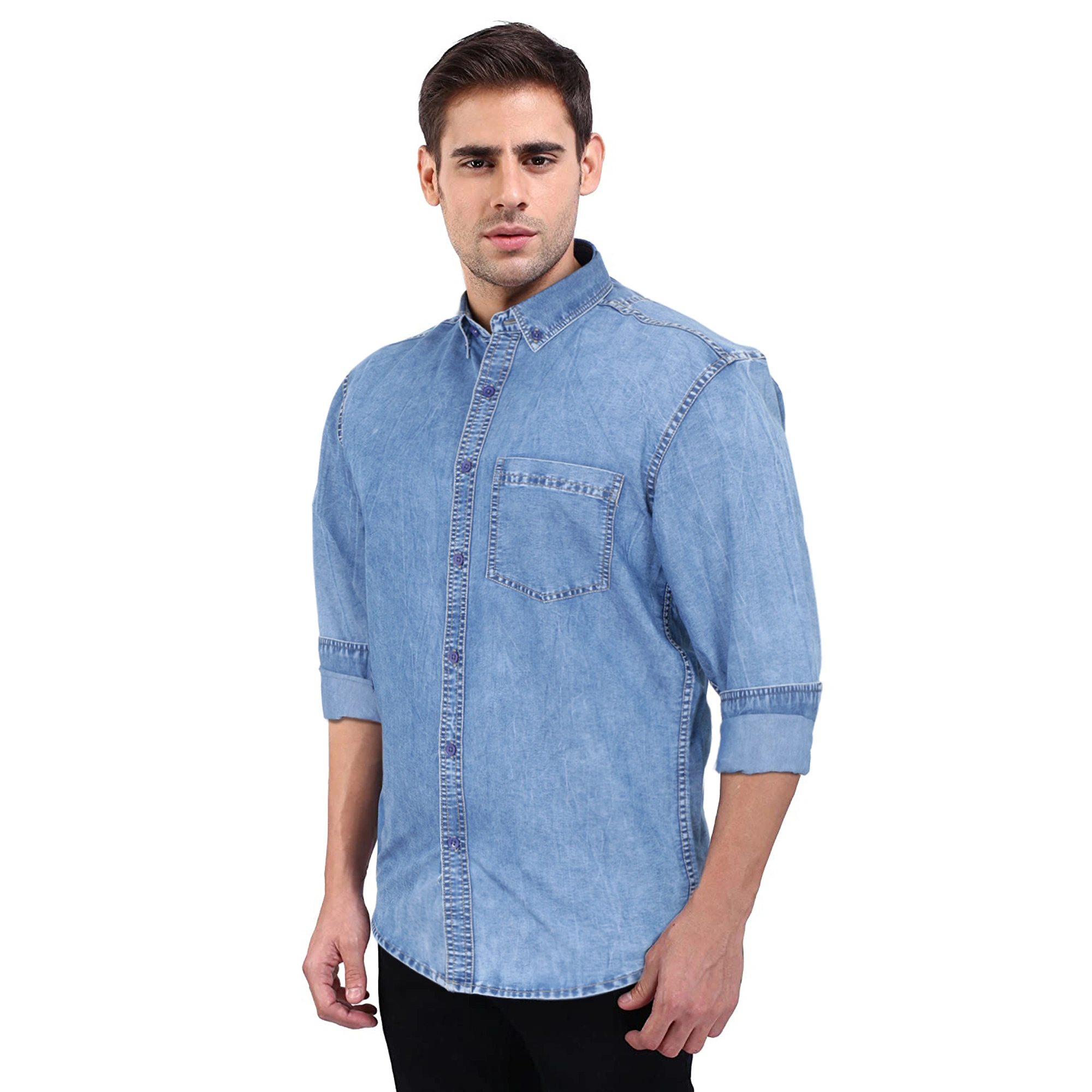 FLAGS Men's Casual Denim Shirt (DnmShrt)-42-Cloud Medium Blue-3