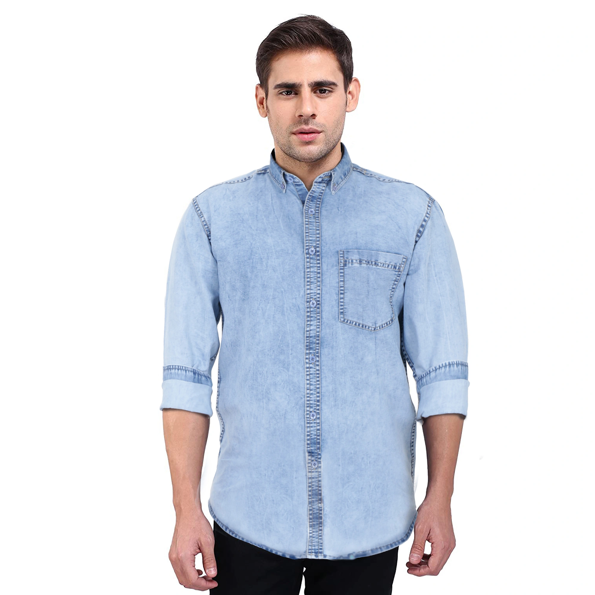 FLAGS Men's Casual Denim Shirt (DnmShrt)-Dnm_Shrt_254108-CLB-38