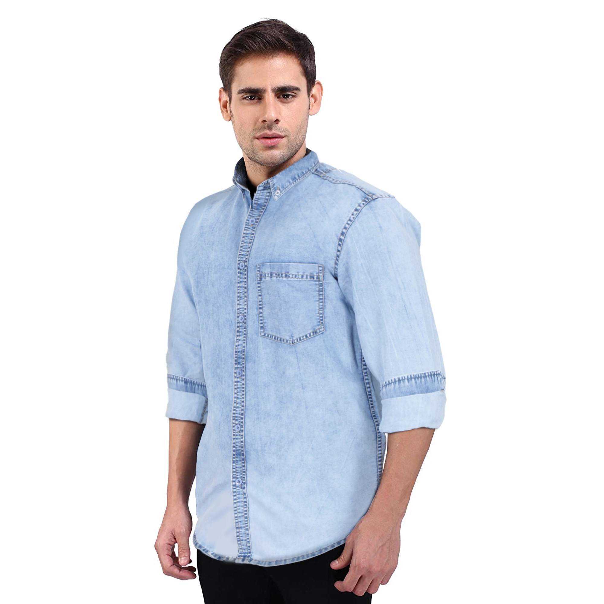 FLAGS Men's Casual Denim Shirt (DnmShrt)-38-Cloud Light Blue-2