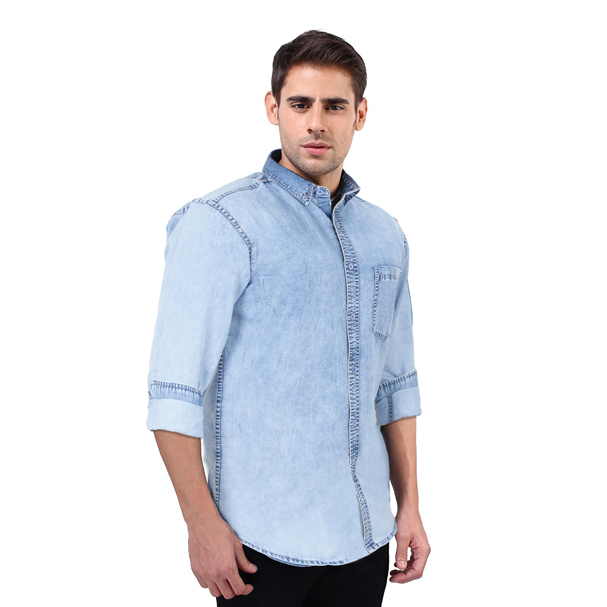 FLAGS Men's Casual Denim Shirt (DnmShrt)-38-Cloud Light Blue-3