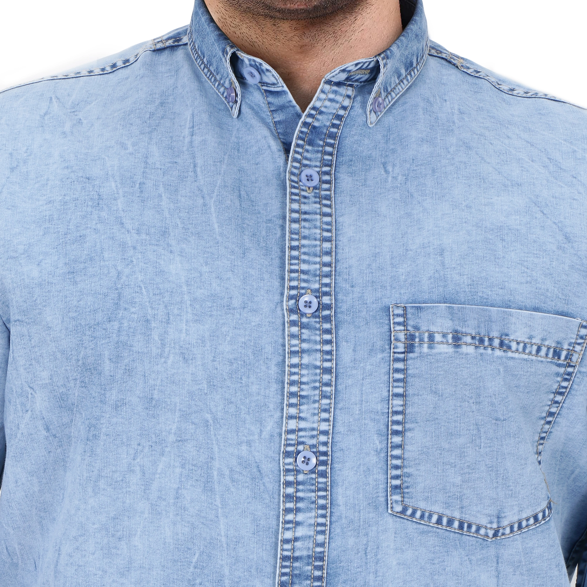 FLAGS Men's Casual Denim Shirt (DnmShrt)-38-Cloud Light Blue-4